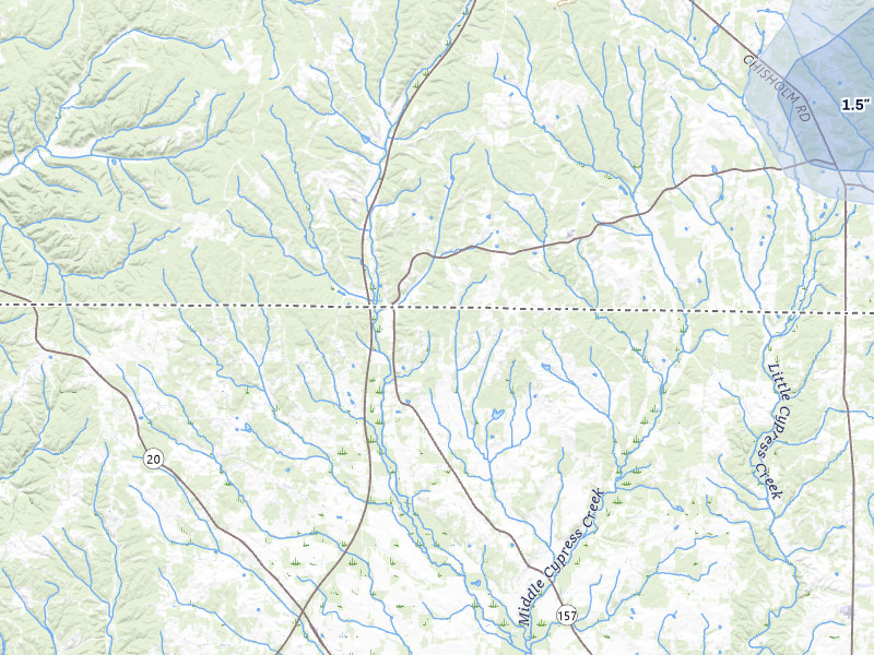 NEXRAD radar-signature map of the hail storm over Florence, AL on Jul 5, 2026