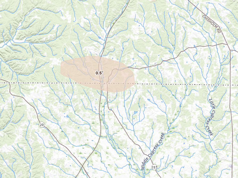 Radar-estimated hail-size map of the storm over Florence, AL on Aug 17, 2026
