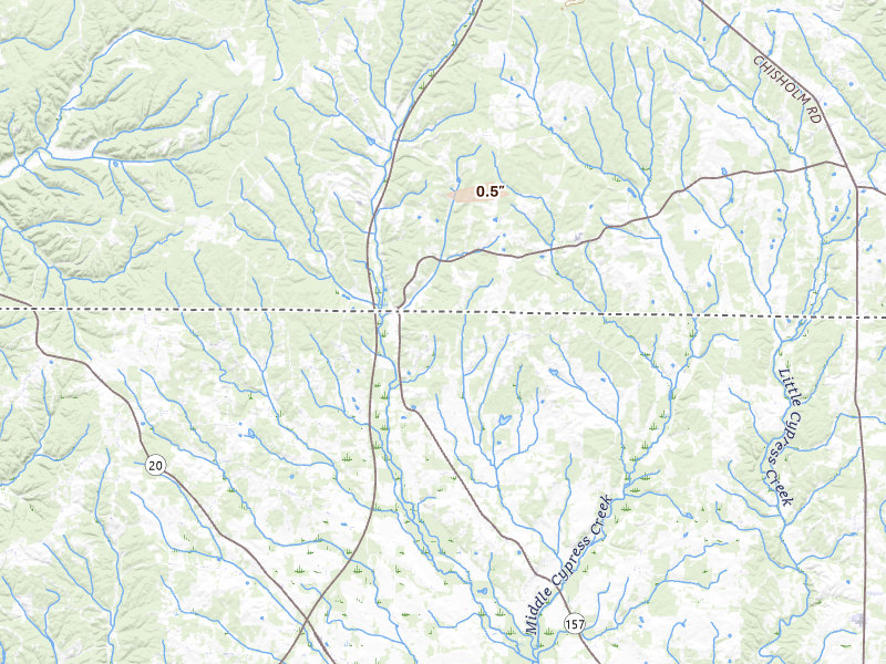 Radar-estimated hail-size map of the storm over Florence, AL on Aug 26, 2026
