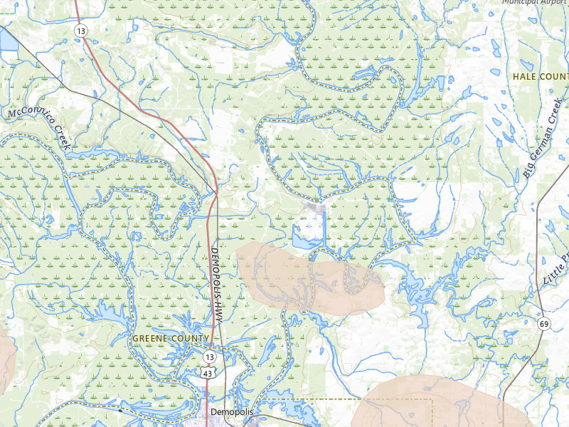Radar-estimated hail-size map of the storm over Forkland, AL on Jun 1, 2026
