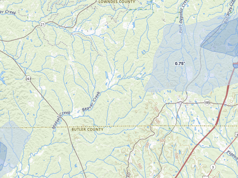 NEXRAD radar-signature map of the hail over Fort Deposit, AL