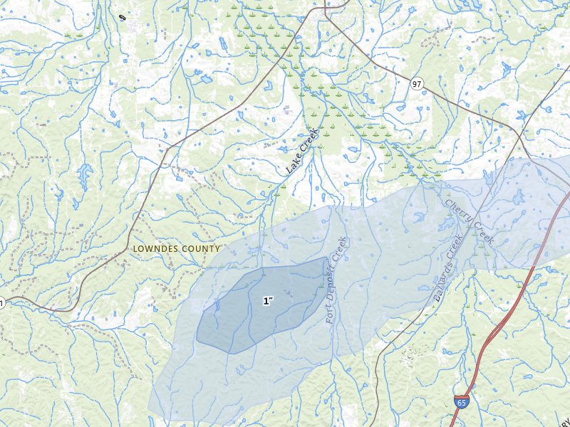 NEXRAD radar-signature map of the hail over Fort Deposit, AL