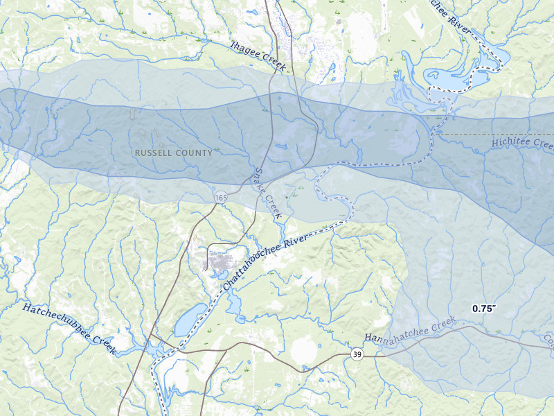 NEXRAD radar-signature map of the hail storm over Fort Mitchell, AL on May 6, 2026
