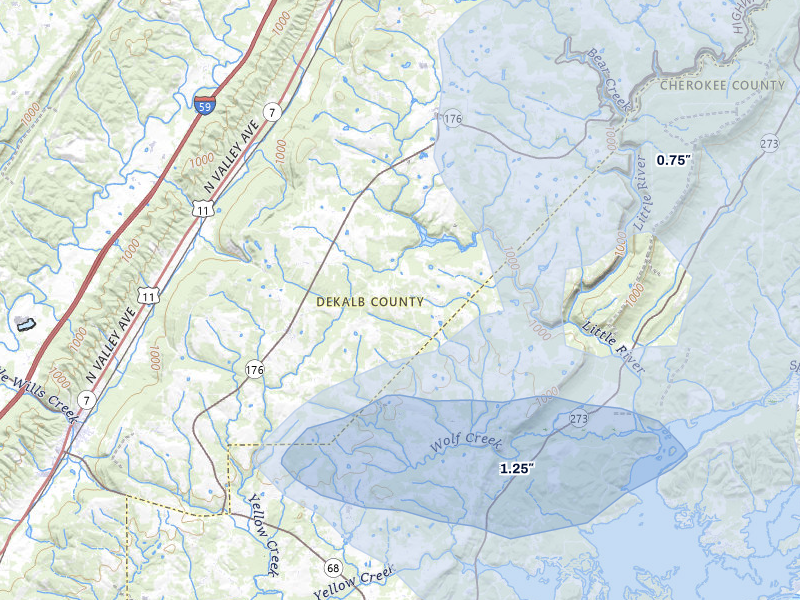 NEXRAD radar-signature map of the hail storm over Fort Payne, AL on Aug 11, 2026