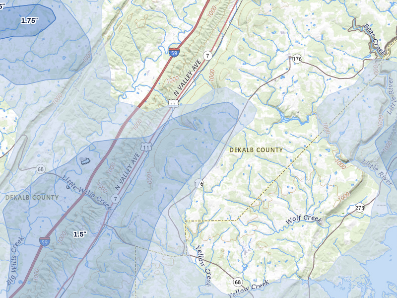 NEXRAD radar-signature map of the hail storm over Fort Payne, AL on Aug 20, 2026