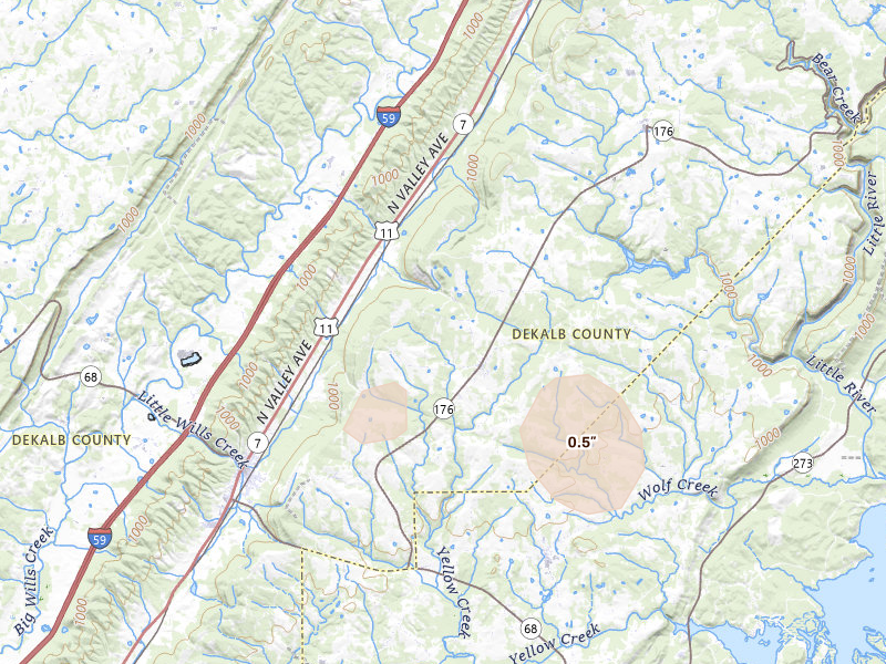 Radar-estimated hail-size map of the storm over Fort Payne, AL