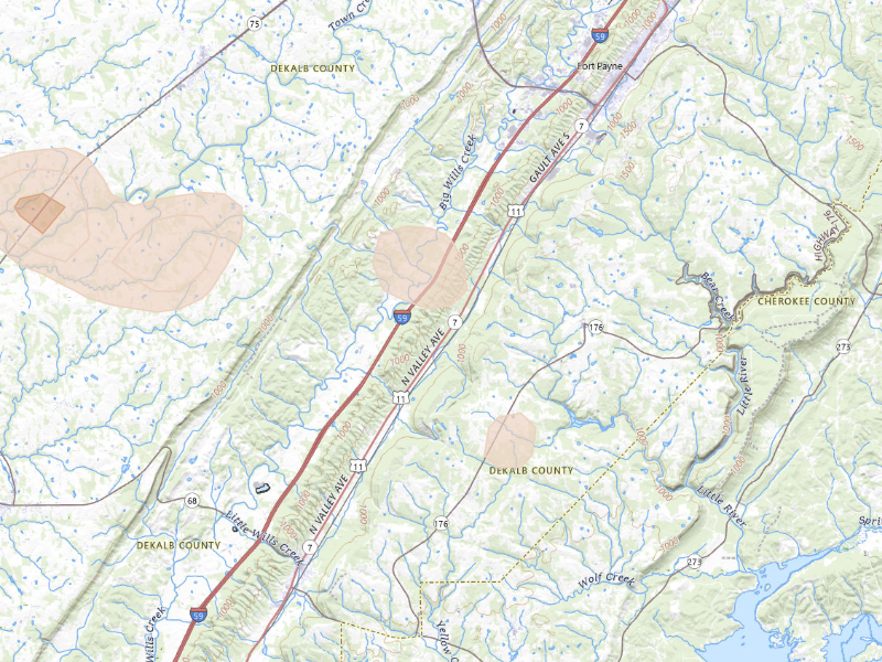Radar-estimated hail-size map of the storm over Fort Payne, AL