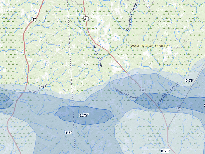 NEXRAD radar-signature map of the hail storm over Fruitdale, AL on May 6, 2026