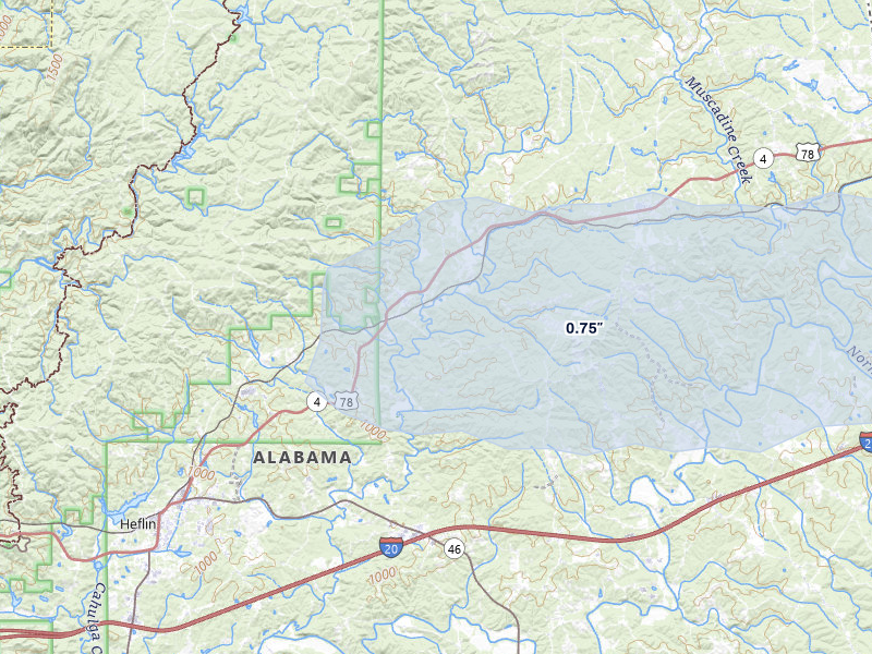 NEXRAD radar-signature map of the hail over Fruithurst, AL