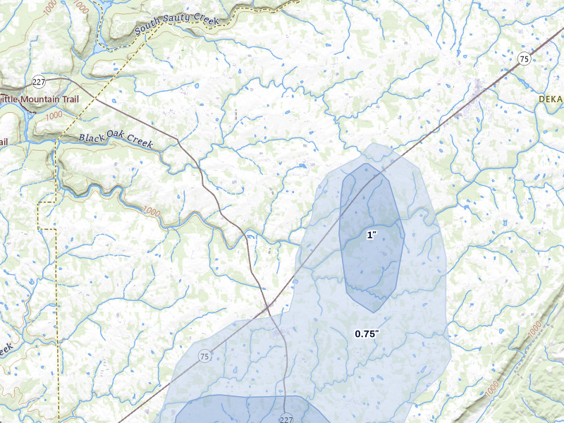 NEXRAD radar-signature map of the hail over Fyffe, AL