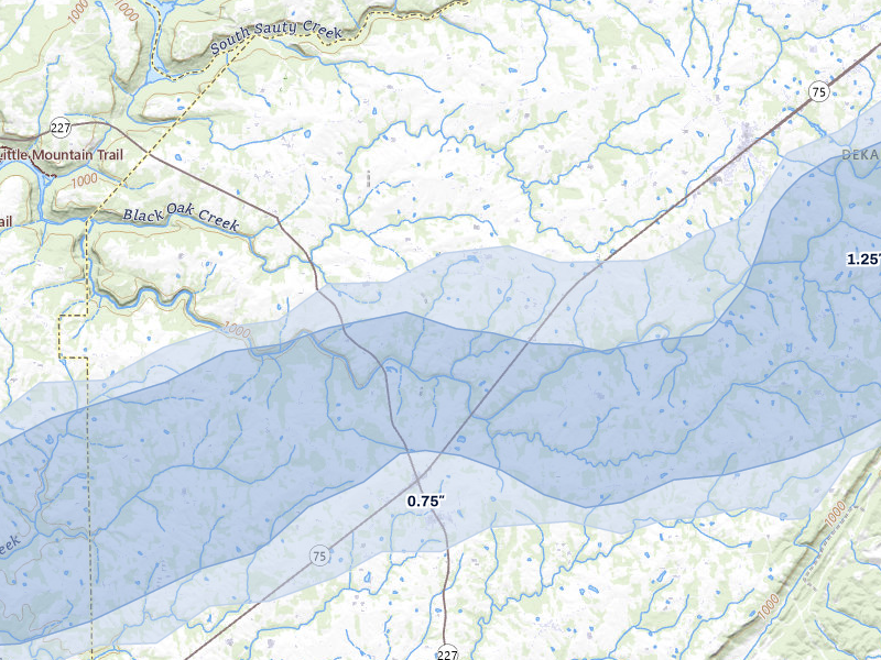 NEXRAD radar-signature map of the hail storm over Fyffe, AL on Jul 3, 2026