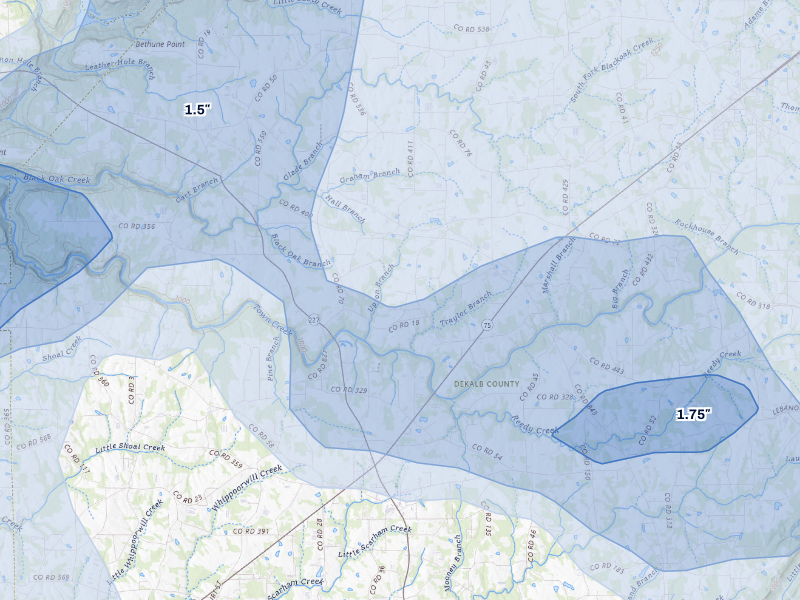 NEXRAD radar-signature map of the hail storm over Fyffe, AL on Aug 20, 2026