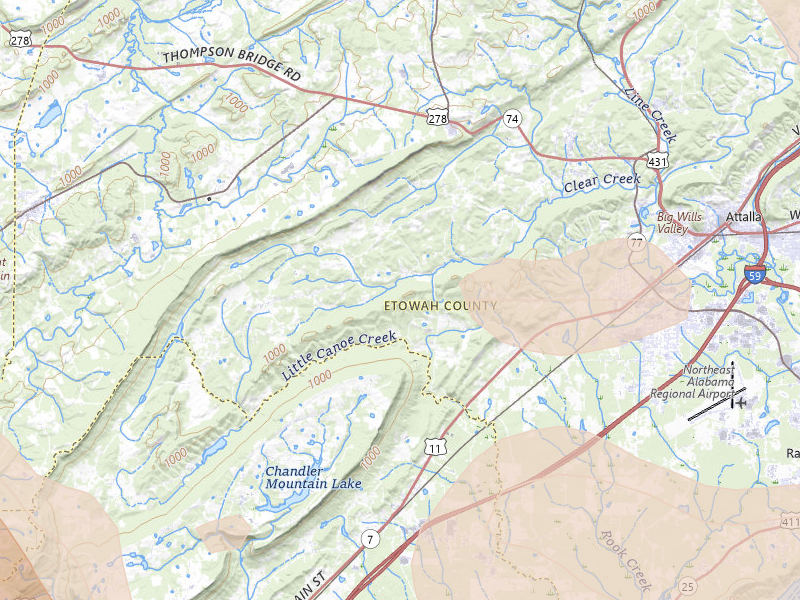 Radar-estimated hail-size map of the storm over Gallant, AL on Jul 1, 2026