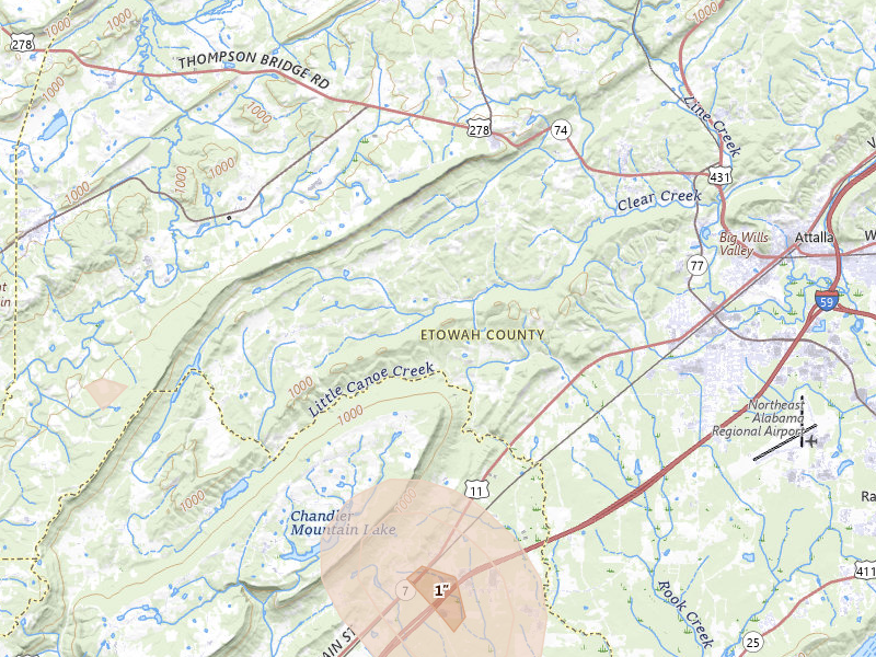 Radar-estimated hail-size map of the storm over Gallant, AL on Jul 3, 2026