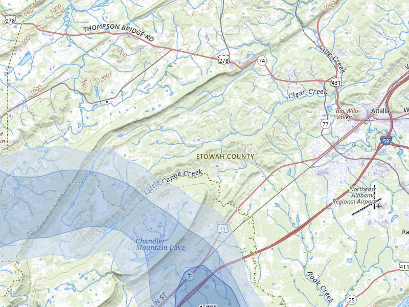 NEXRAD radar-signature map of the hail storm over Gallant, AL on Jul 3, 2026