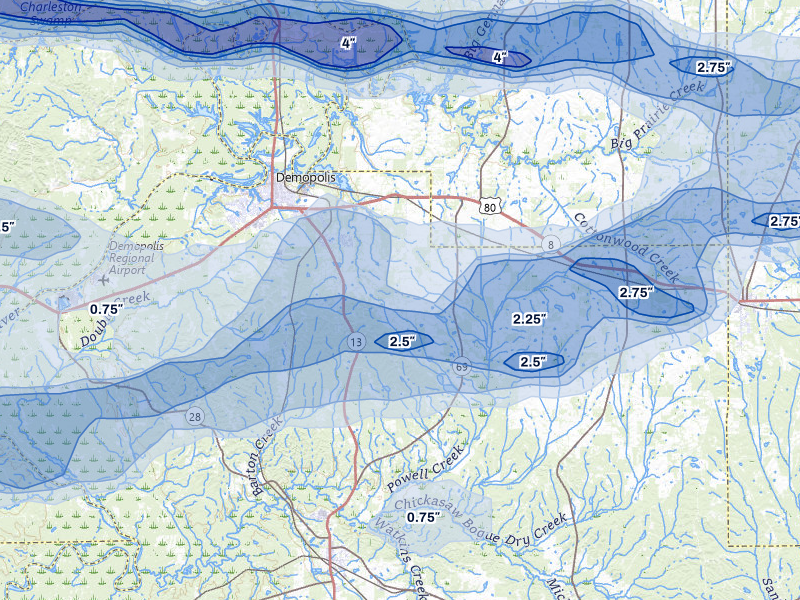 NEXRAD radar-signature map of the hail storm over Gallion, AL on May 6, 2026