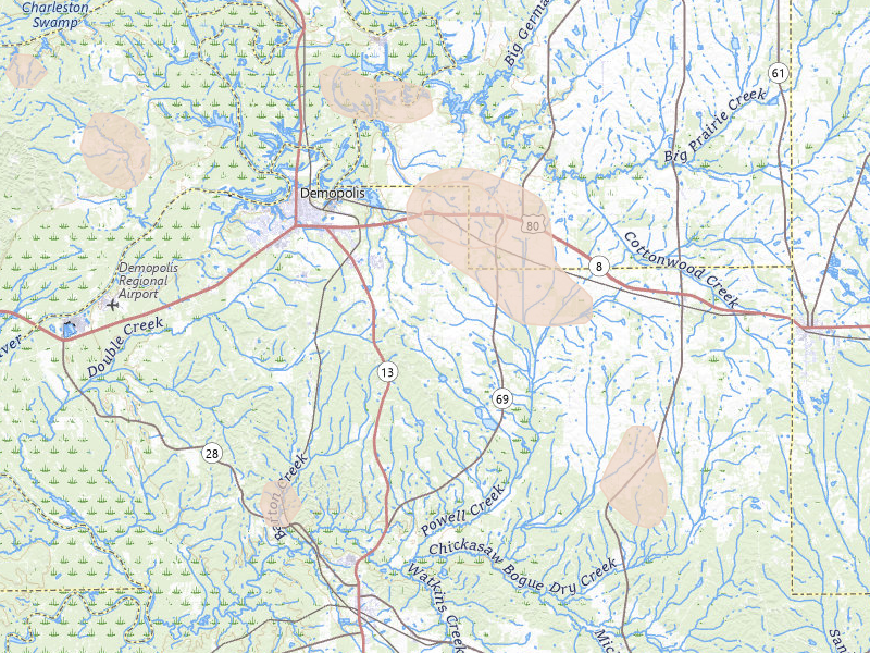 Radar-estimated hail-size map of the storm over Gallion, AL on Jun 1, 2026