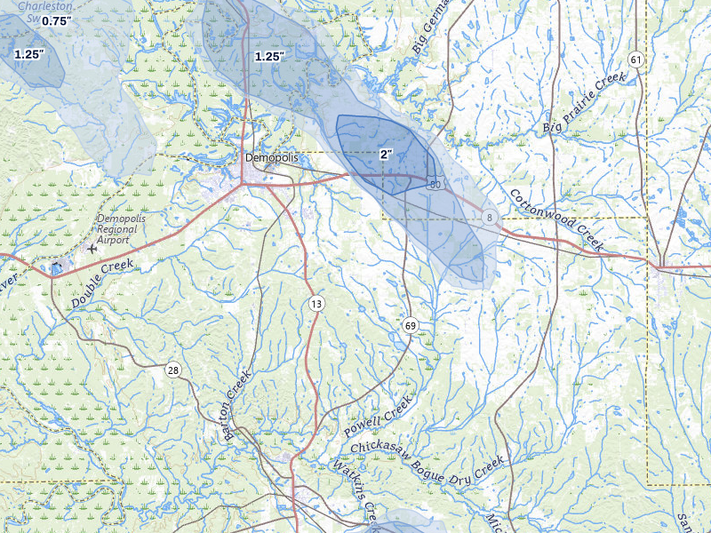 NEXRAD radar-signature map of the hail storm over Gallion, AL on Jun 1, 2026
