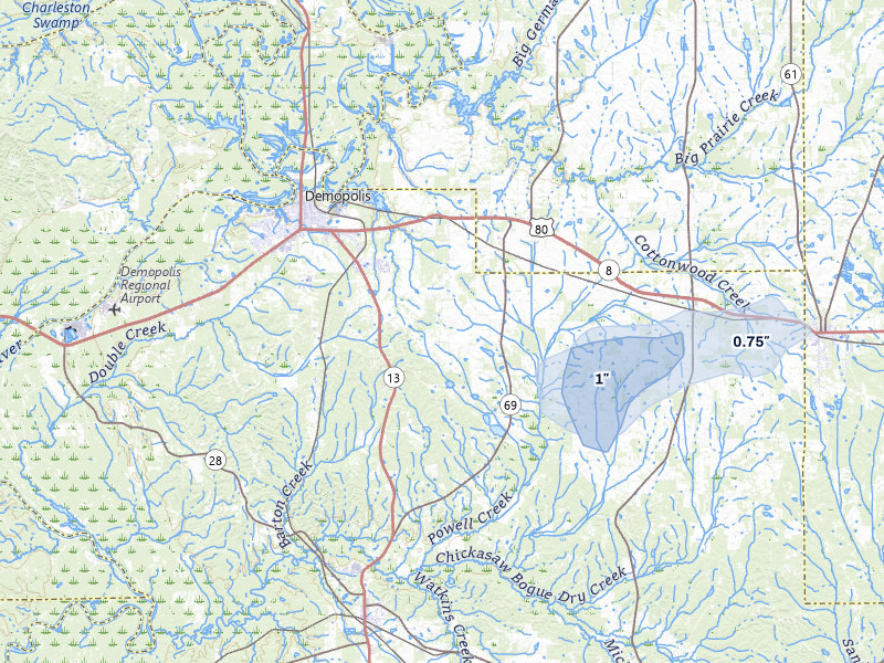 NEXRAD radar-signature map of the hail over Gallion, AL