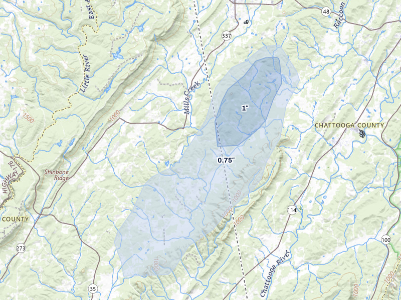 NEXRAD radar-signature map of the hail over Gaylesville, AL
