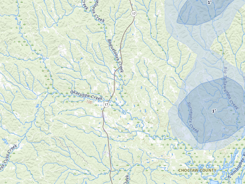 NEXRAD radar-signature map of the hail storm over Gilbertown, AL on Jul 29, 2026