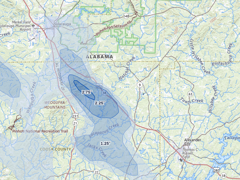 NEXRAD radar-signature map of the hail storm over Goodwater, AL on Jun 1, 2026