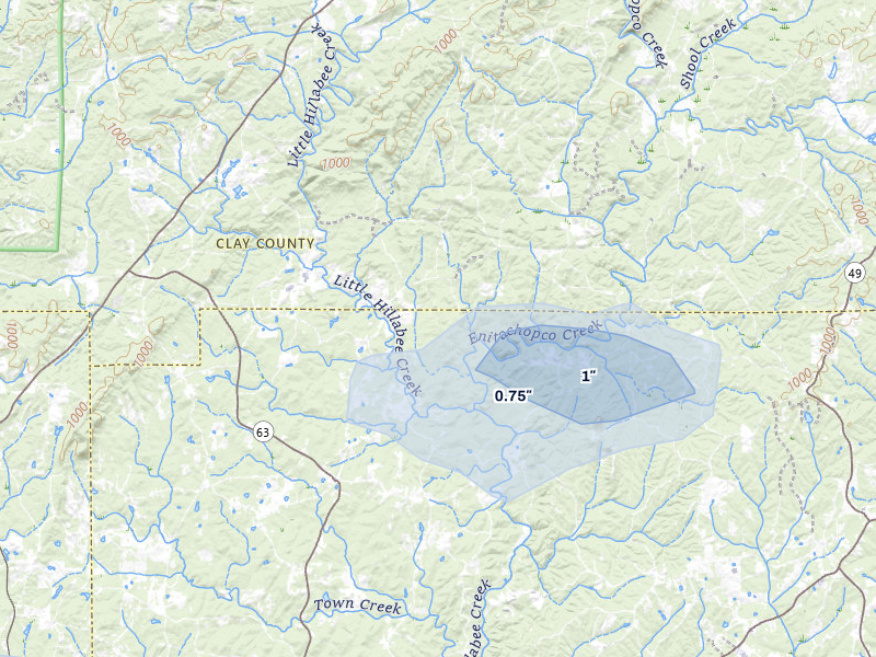 NEXRAD radar-signature map of the hail storm over Goodwater, AL on Aug 14, 2026