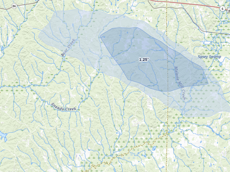 NEXRAD radar-signature map of the hail storm over Gordo, AL on Jun 1, 2026