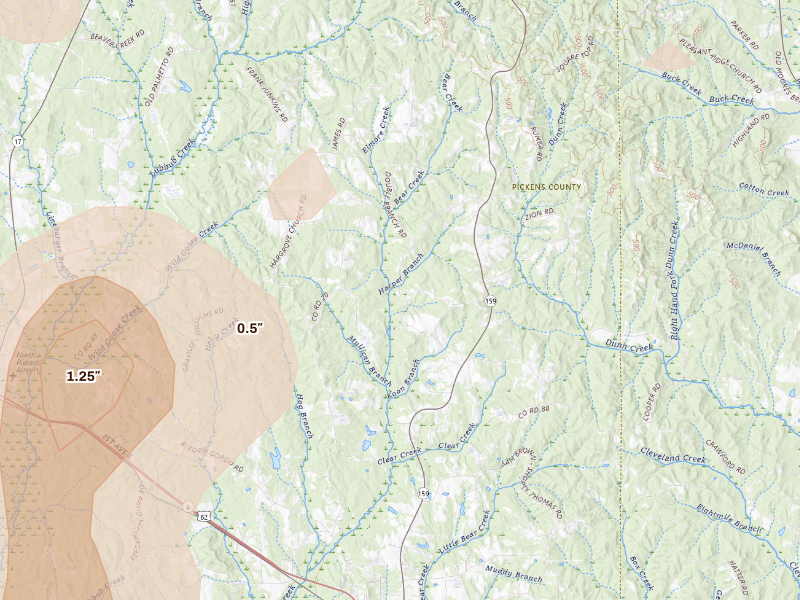 Radar-estimated hail-size map of the storm over Gordo, AL