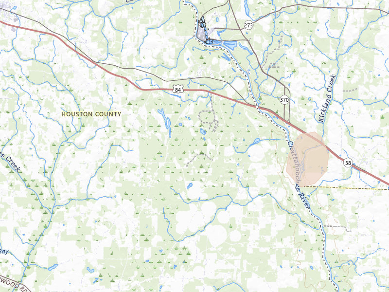 Radar-estimated hail-size map of the storm over Gordon, AL on Jul 7, 2026