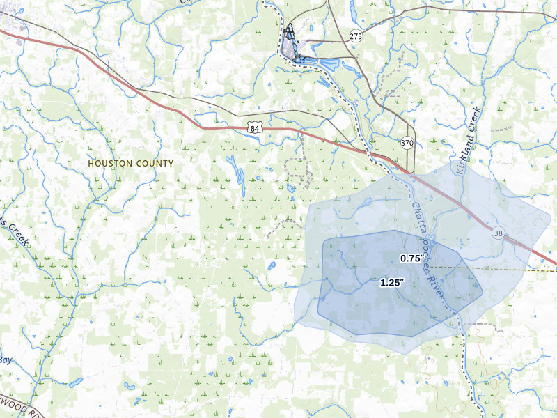 NEXRAD radar-signature map of the hail over Gordon, AL