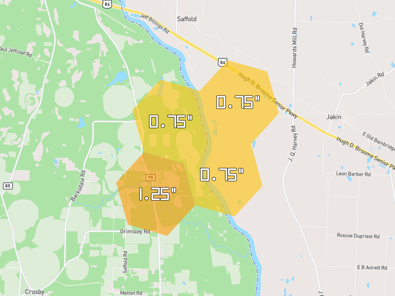 Hail map of Gordon, AL on Jul 7, 2026, hail up to 1.25"