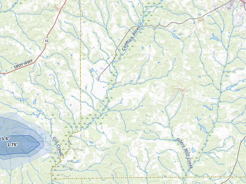 NEXRAD radar-signature map of the hail storm over Goshen, AL on May 6, 2026