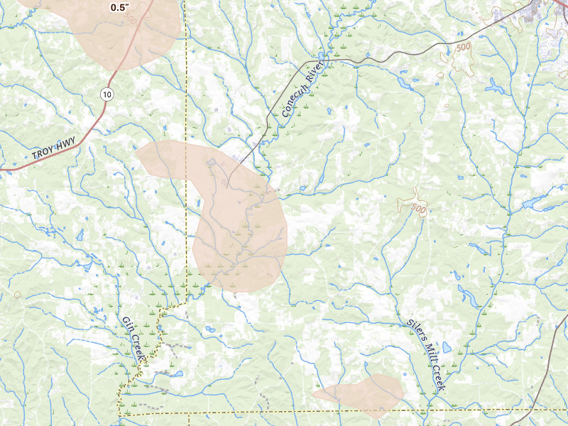 Radar-estimated hail-size map of the storm over Goshen, AL