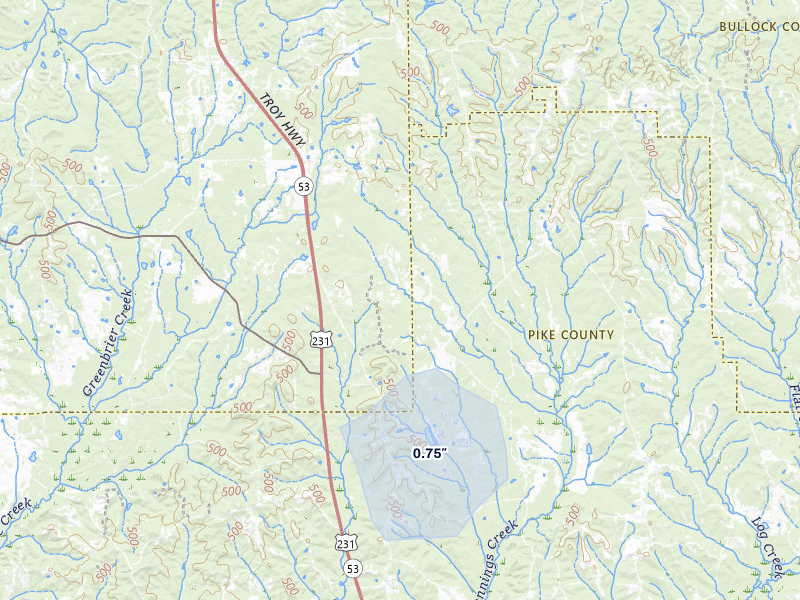 NEXRAD radar-signature map of the hail storm over Grady, AL on Jul 5, 2026