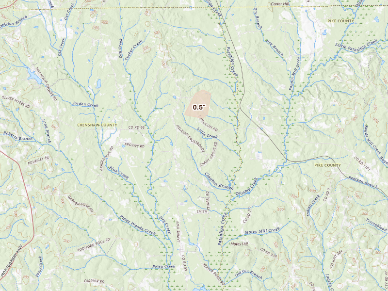 Radar-estimated hail-size map of the storm over Grady, AL