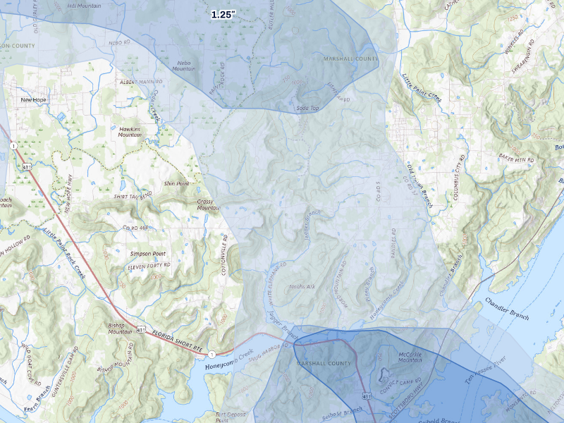 NEXRAD radar-signature map of the hail storm over Grant, AL on Aug 20, 2026