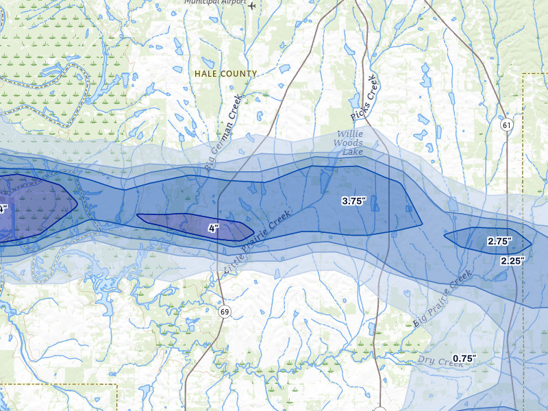 NEXRAD radar-signature map of the hail storm over Greensboro, AL on May 6, 2026