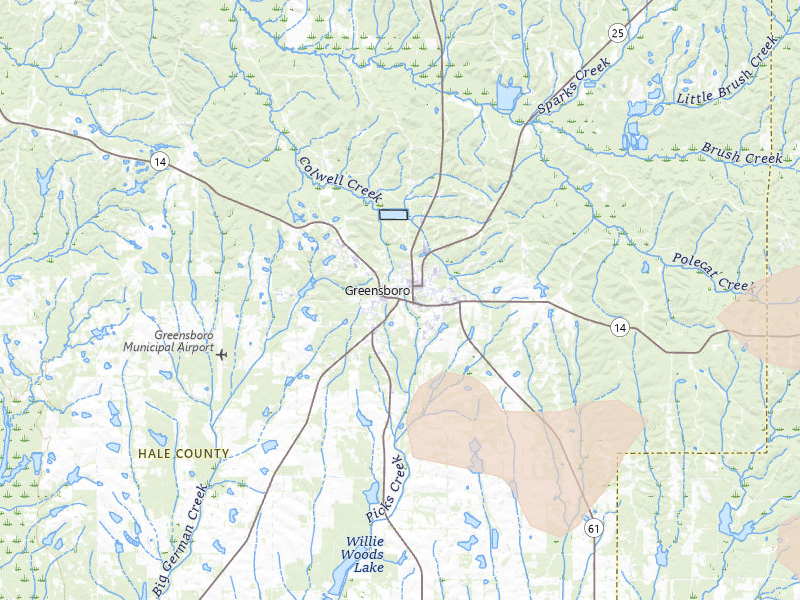 Radar-estimated hail-size map of the storm over Greensboro, AL on Aug 1, 2026