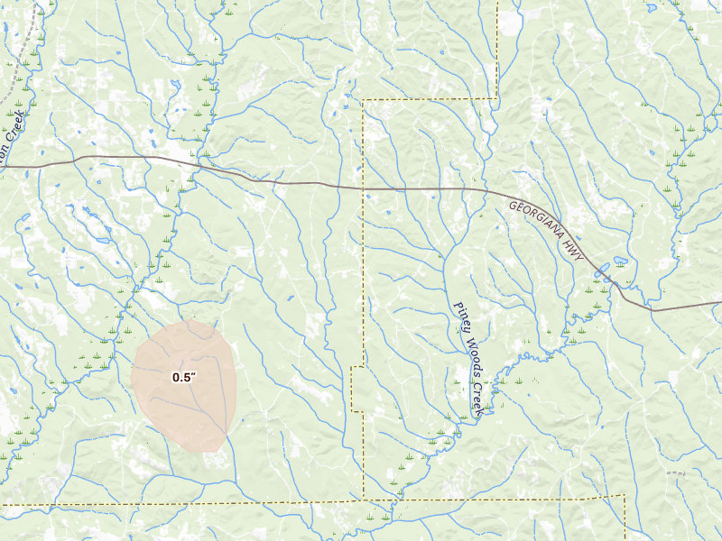 Radar-estimated hail-size map of the storm over Greenville, AL on Mar 15, 2026