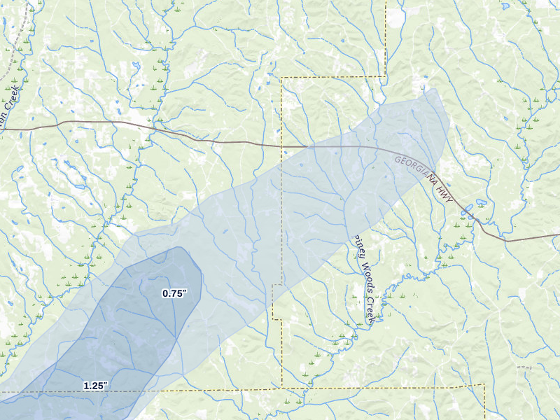 NEXRAD radar-signature map of the hail over Greenville, AL