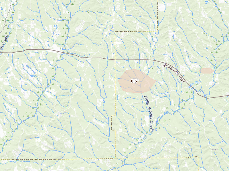 Radar-estimated hail-size map of the storm over Greenville, AL on May 6, 2026