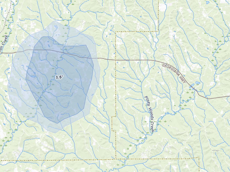 NEXRAD radar-signature map of the hail storm over Greenville, AL on Jul 5, 2026