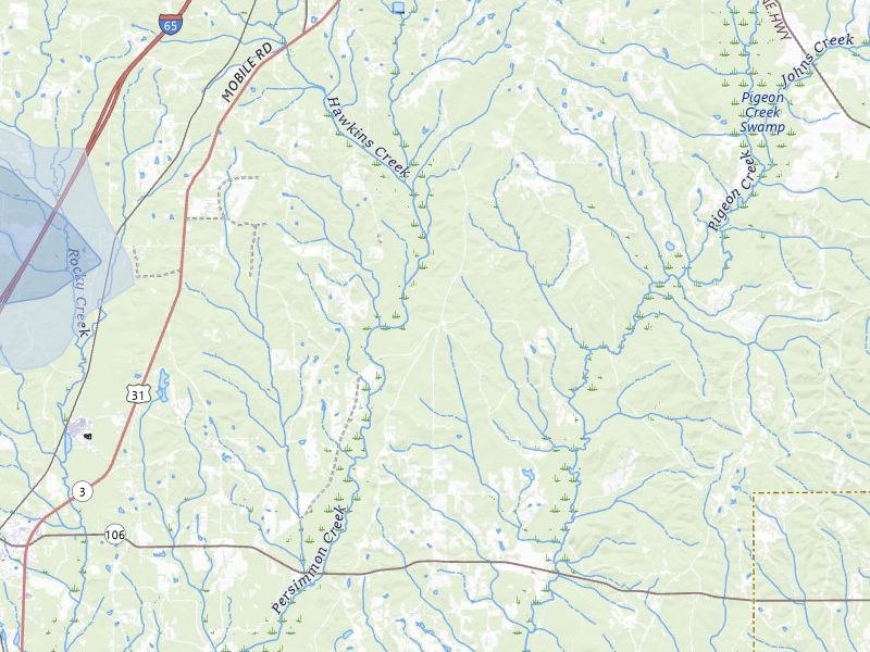 NEXRAD radar-signature map of the hail storm over Greenville, AL on Aug 15, 2026