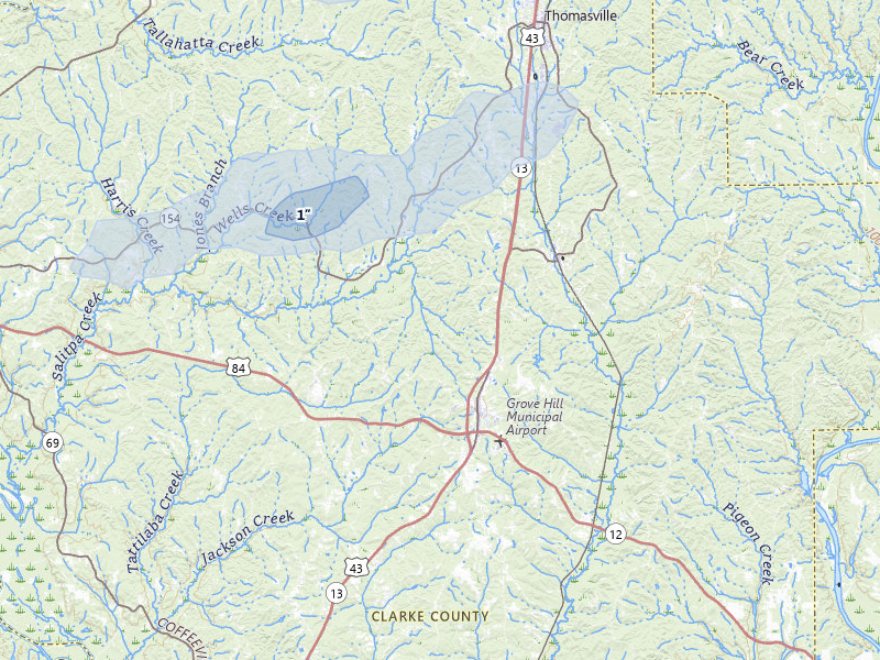 NEXRAD radar-signature map of the hail storm over Grove Hill, AL on May 6, 2026