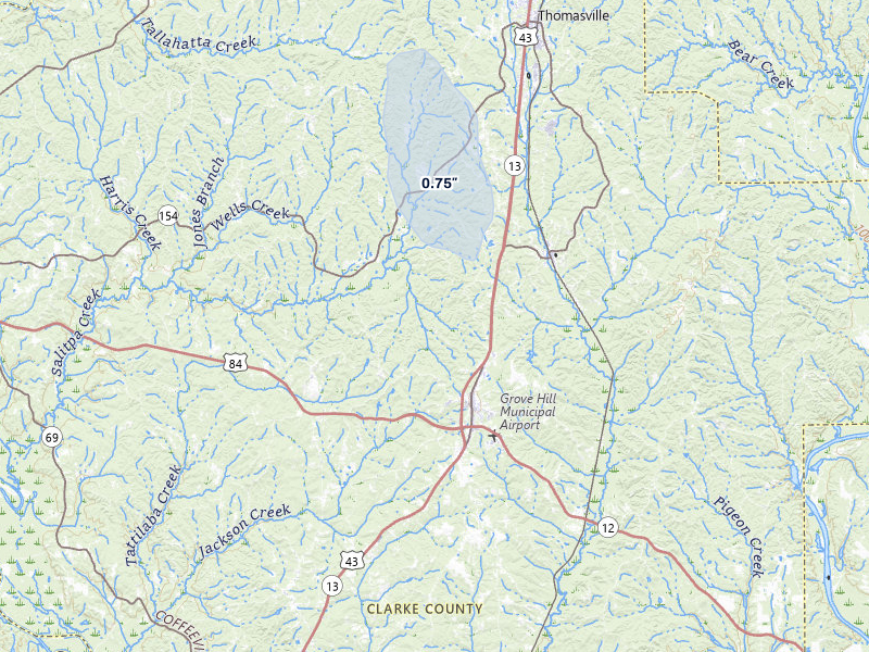 NEXRAD radar-signature map of the hail storm over Grove Hill, AL on Jul 6, 2026