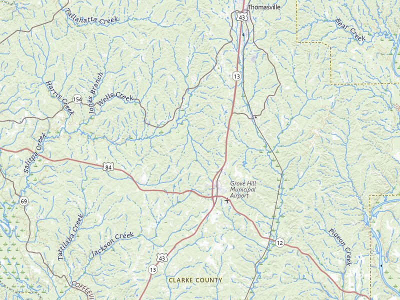 Radar-estimated hail-size map of the storm over Grove Hill, AL on Jul 12, 2026