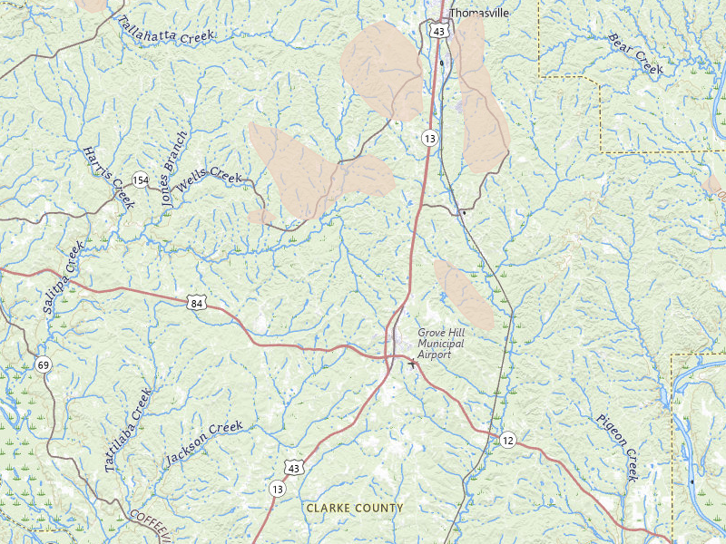 Radar-estimated hail-size map of the storm over Grove Hill, AL on Aug 21, 2026