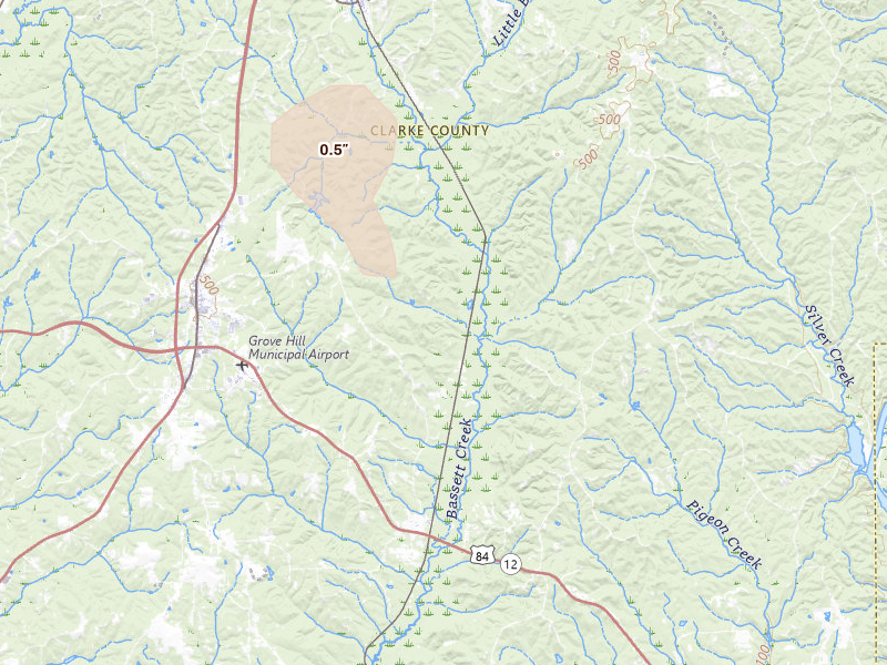 Radar-estimated hail-size map of the storm over Grove Hill, AL