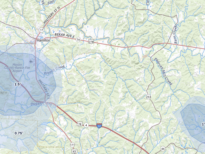 NEXRAD radar-signature map of the hail storm over Guin, AL on Jun 1, 2026